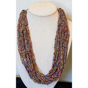 Vintage Multi-Color Multi-Strand Seed Bead 20.5" Necklace